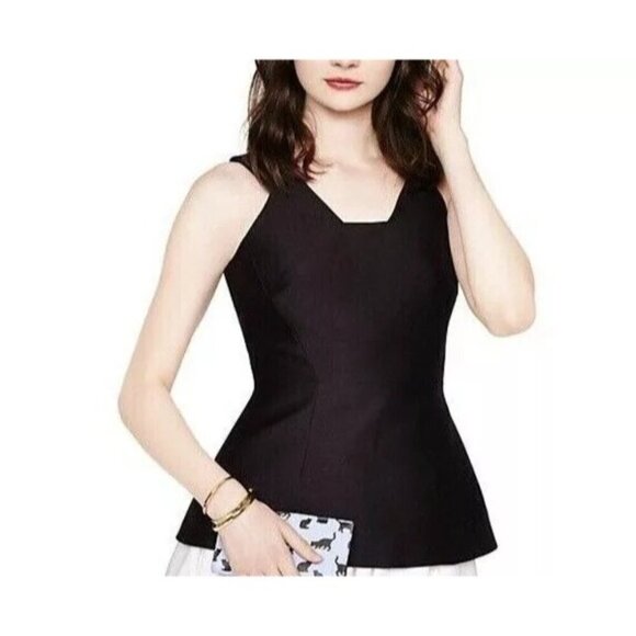 Kate Spade Top Black V-Neck Sleeveless Peplum Hem Back Bow Blouse 0 - Picture 3 of 9